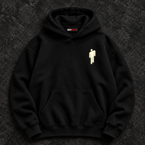 Black Billie Eilish hoodie with small cream Blohsh chest symbol