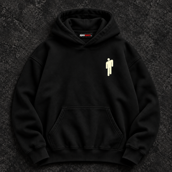 Black Billie Eilish hoodie with small cream Blohsh chest symbol