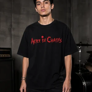 Alice in Chains Red Logo Oversized T-Shirt on model