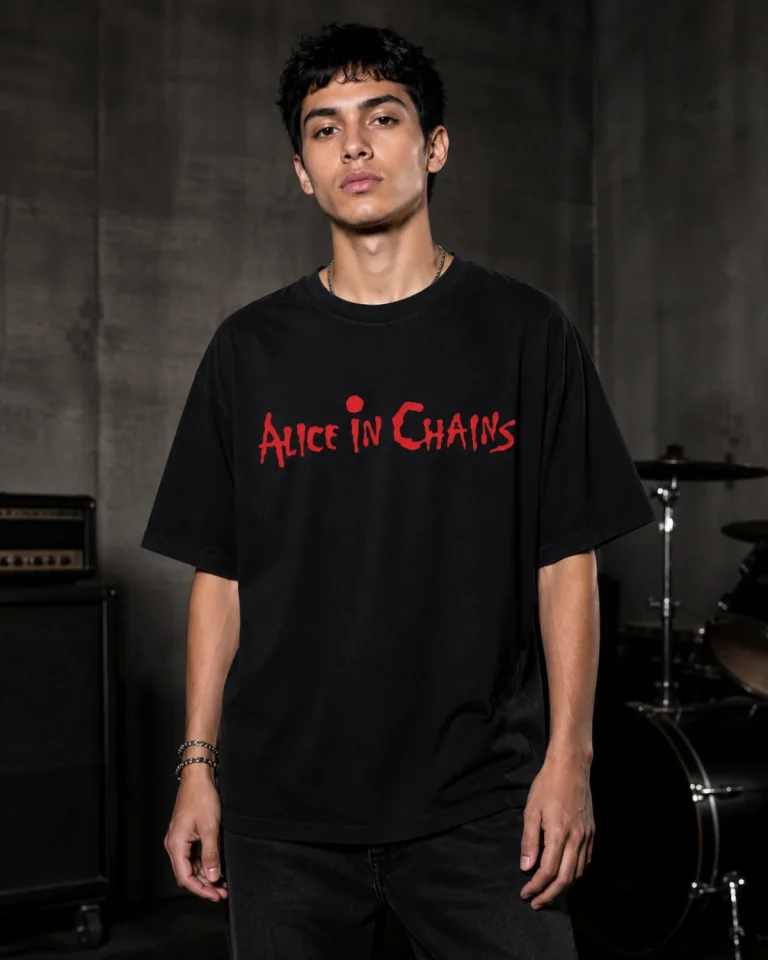 Alice in Chains Red Logo Oversized T-Shirt on model