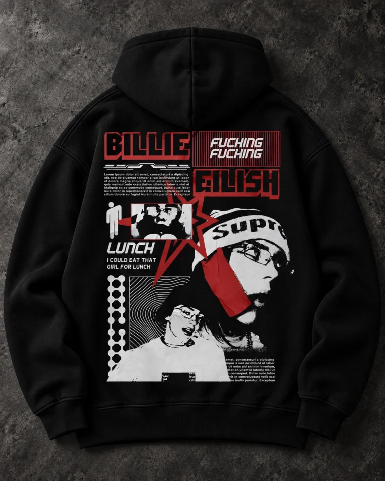 Billie Eilish Red Portrait Collage black hoodie, Front + Back