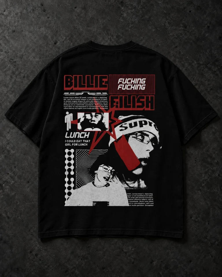 Billie Eilish Red Portrait Collage black T-shirt, back artwork