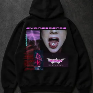 Evanescence Neon Portrait Collage black hoodie, Front + Back