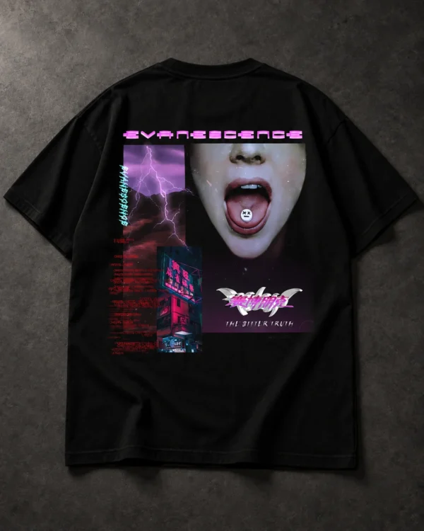 Evanescence Neon Portrait Collage black T-shirt, back artwork