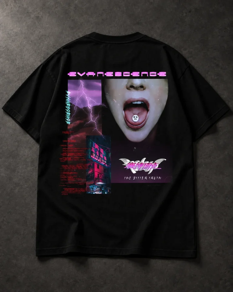 Evanescence Neon Portrait Collage black T-shirt, back artwork