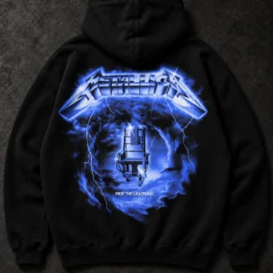 Metallica Ride the Lightning black hoodie — Front + Back view