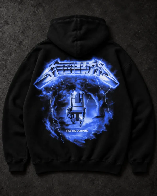 Metallica Ride the Lightning black hoodie — Front + Back view