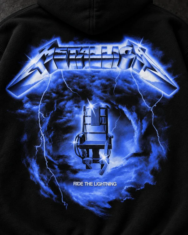 Metallica Ride the Lightning black hoodie — Front + Back view