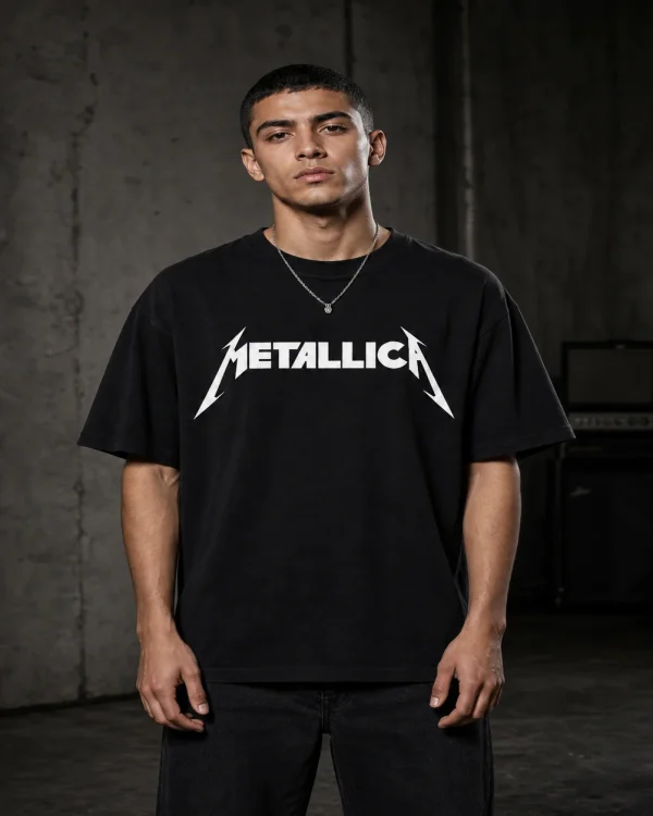 Metallica Logo Oversized T-Shirt on model