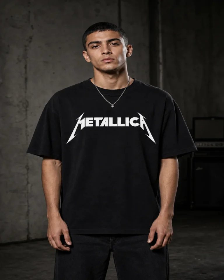 Metallica Logo Oversized T-Shirt on model