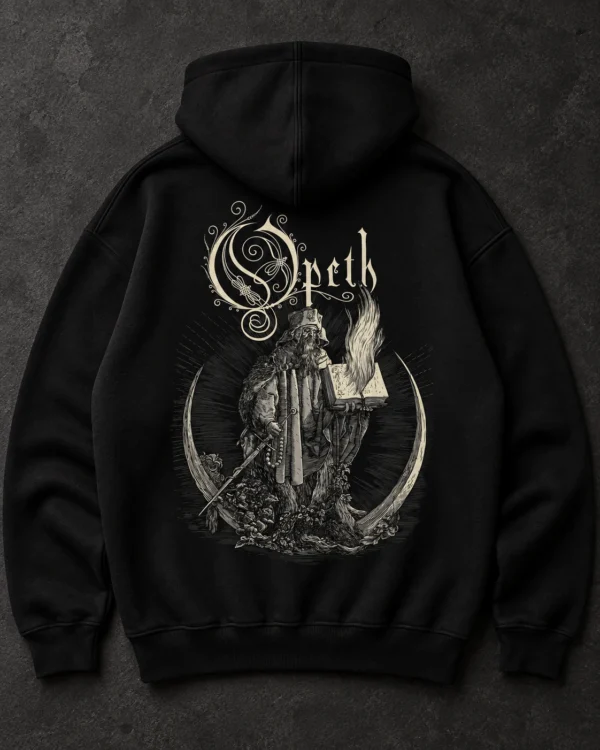Opeth Robed Figure black hoodie, Front + Back