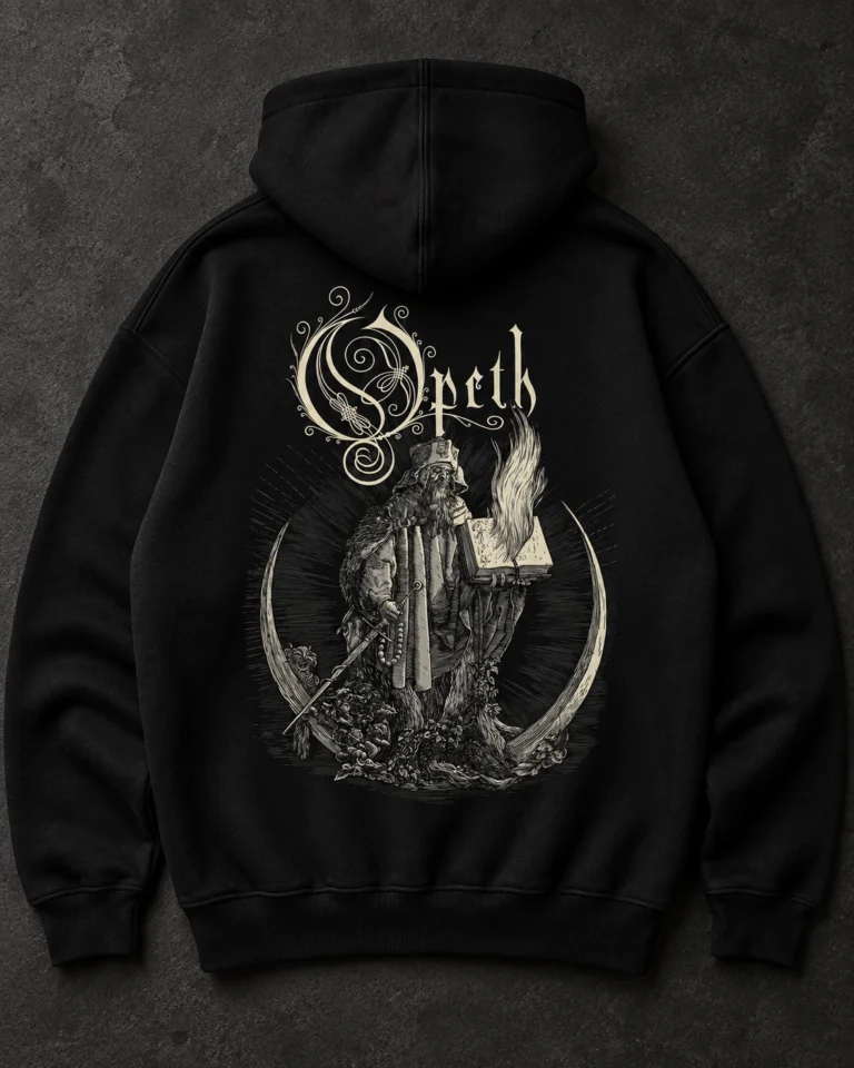 Opeth Robed Figure black hoodie, Front + Back