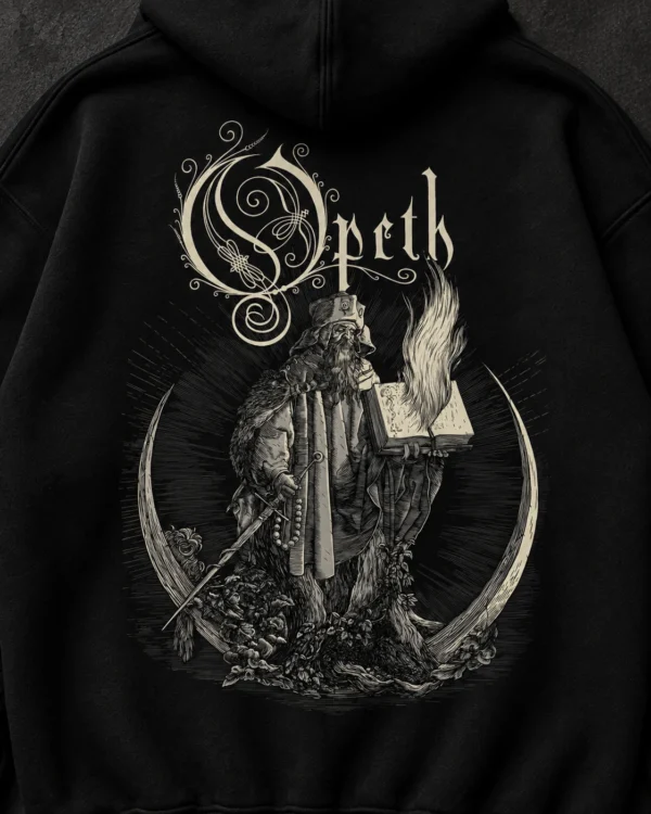 Opeth Robed Figure black hoodie, Front + Back