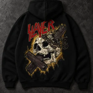 Slayer Skull Artwork black hoodie — Front + Back view
