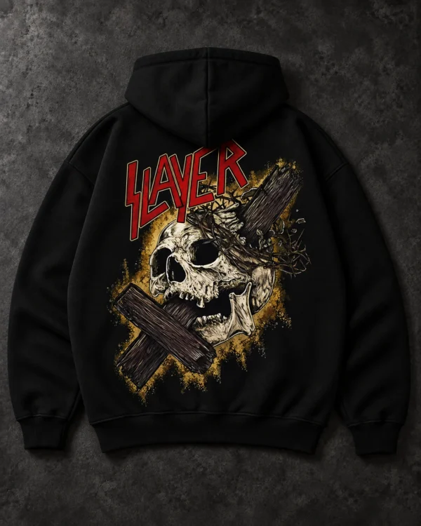 Slayer Skull Artwork black hoodie — Front + Back view