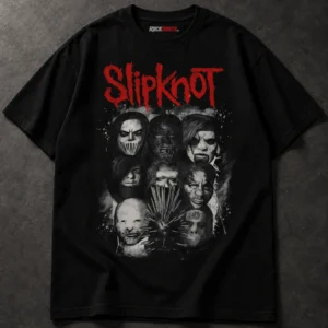 Slipknot Here Comes the Pain Mask Collage black T-shirt, front chest