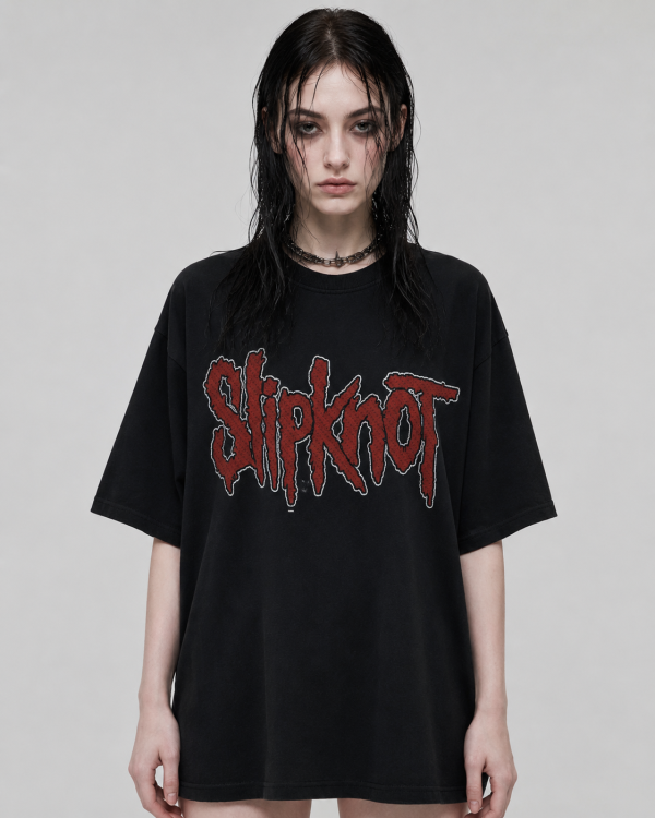 Female model wearing the Slipknot Logo Oversized T-Shirt